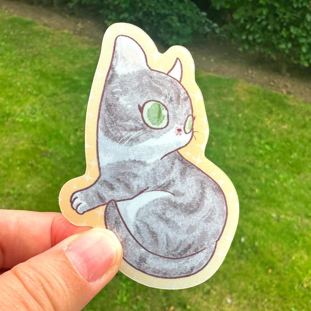 Grey Tabby Cat Sticker – Waterproof Vinyl Laptop Decal - Etsy