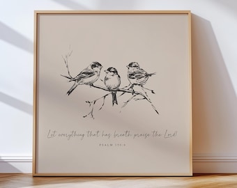 Kristen väggkonst - Vintage neutral bibelverstryck - Psalm 150:6 (digital nedladdning - Kvadratisk)