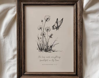Christian Wall Art - Vintage Neutral Bible Verse Print - Ecclesiastes 3:11 (Digital Download)