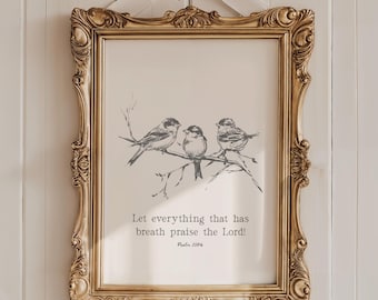 Kristen väggkonst - Vintage neutral bibelverstryck - Psalm 150:6 (digital nedladdning)