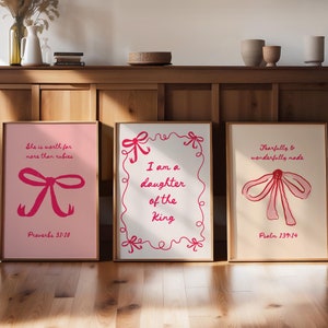 Set of 3 Christian Girl pink bow bedroom nursery wall art decor | Nursery art | Coquette bow girls room pink nursery art | DIGITAL DOWNLOAD