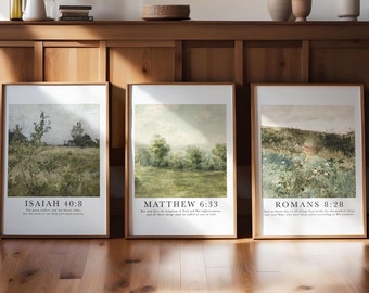 Christliche Wandkunst: Bibel-Vers Vintage Kunstdrucke 3er-Set (Digitaler Download)