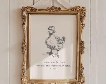Christian Nursery Wall Art - Vintage Neutral Bible Verse Print - Psalm 139:14 (Digital Download)