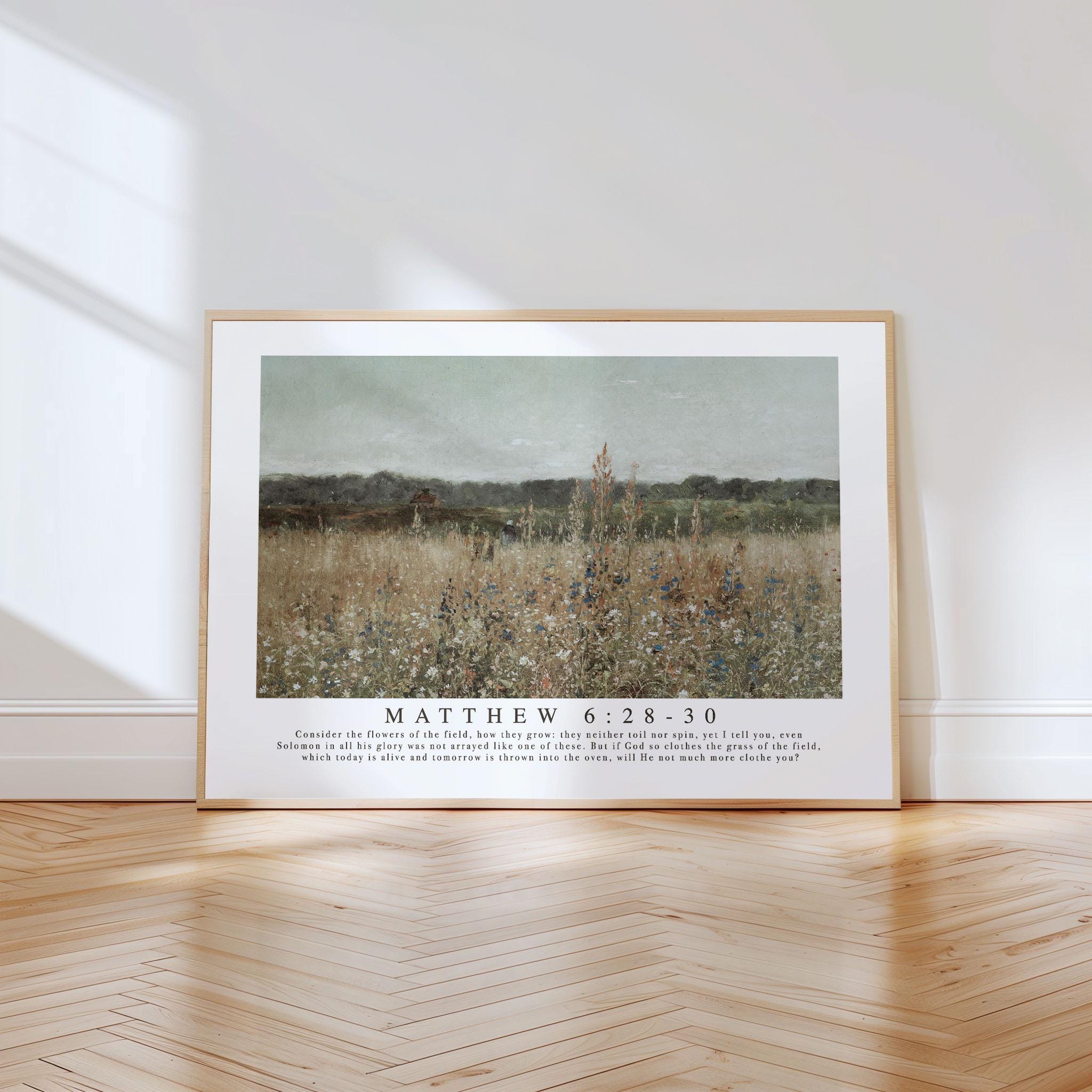 Christian Wall Art - Matthew 6:28-30 Vintage Landscape Bible Verse Art ...