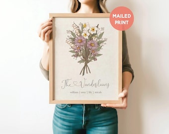 Personalized Birth Month Flower Bouquet Print | Gift for Mom or Grandma | Mother's Day Gift (Mailed Print)