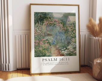 Psalm 16 Vintage Landscape Art Print: Christian Scripture (Digital Download)