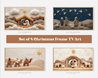 Cute Christmas Frame TV Art | Set of 4 Bundle Felt Nativity Scene Art for Frame TV (Digital Download)