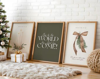 Christmas Wall Art Set of 3 - Joy to the World, For unto us a child is born - Isaiah 9 (Digital Download)