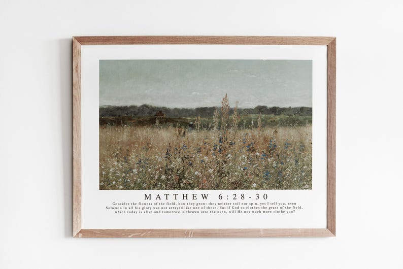 Christian Wall Art - Matthew 6:28-30 Vintage Landscape Bible Verse Art ...