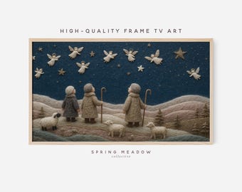 Christmas Frame TV Art | Felt Shepherds and Angels Nativity Scene Art for Frame TV (Digital Download)