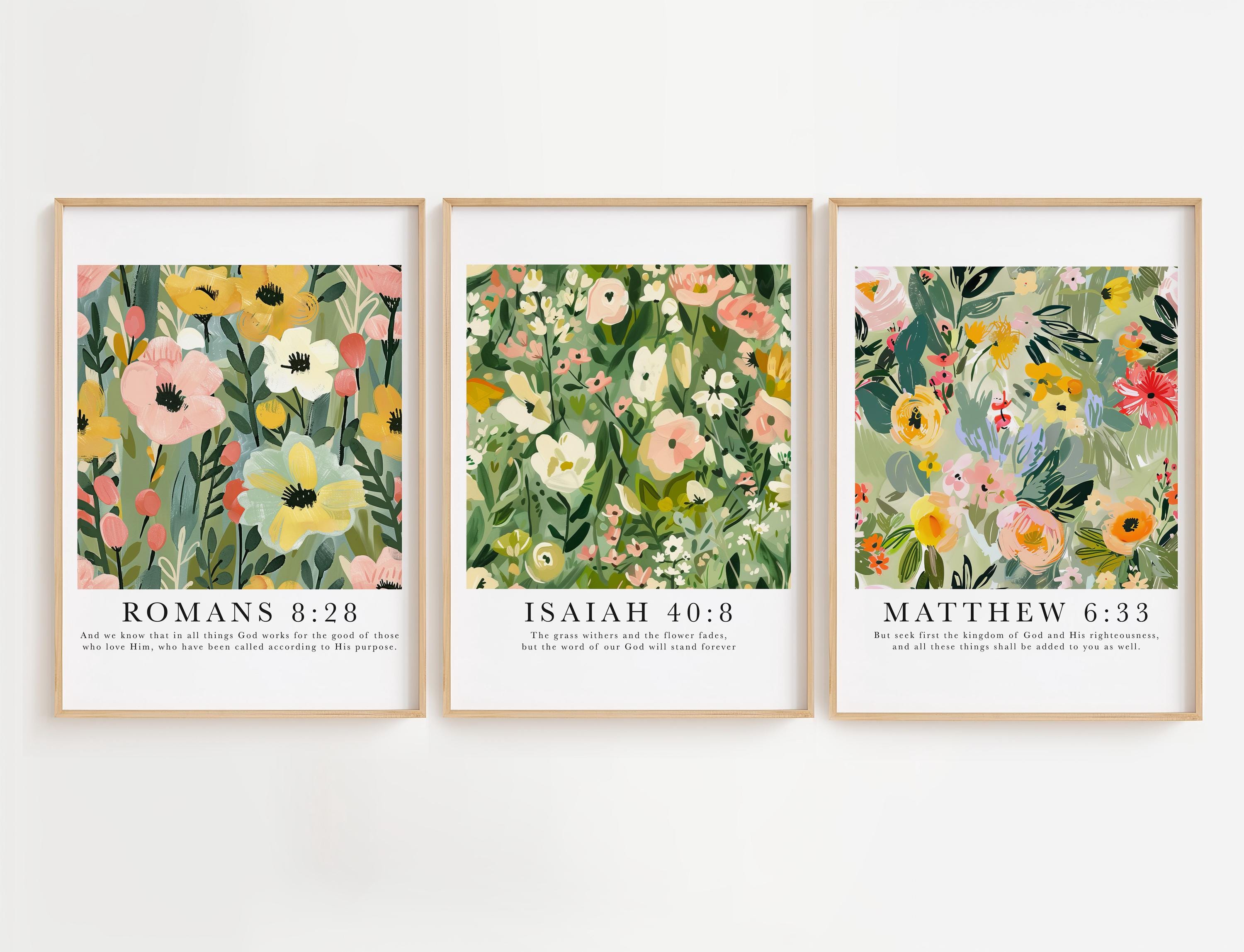 Christian Wall Art Set of 3: Colorful Bible Verse Art Prints (digital ...