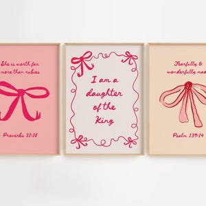 Set of 3 Christian Girl pink bow bedroom nursery wall art decor | Nursery art | Coquette bow girls room pink nursery art | DIGITAL DOWNLOAD