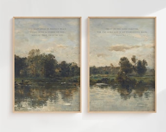 Vintage Christian Wall Art Set: Isaiah 26 Bible Verse (Digital Download)