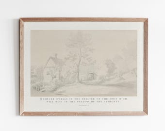 Christian Wall Art - Psalm 91 | Scripture Vintage Art  (Digital Download)