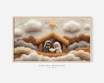 Christmas Frame TV Art | Felt Nativity Scene Art for Frame TV (Digital Download)