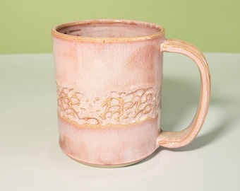 Pink Textured Mug | 12oz | Ceramic Handmade Hand-Carved Mug with Handle | Dirty Whirl Ceramics