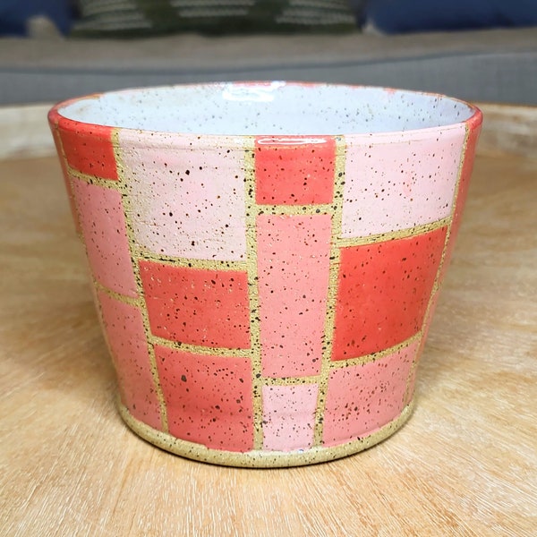 Pink Gradient Blocks Ceramic Planter | Handmade Functional Pottery | Dirty Whirl Ceramics
