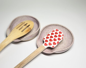 Pink Speckled Ceramic Spoon Rests | Handmade Functional Pottery | Dirty Whirl Ceramics