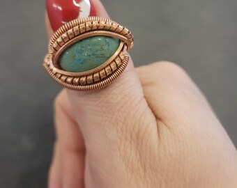 Turquoise, copper ring size 21