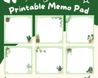 Printable Plant Memopad, green notepad, cute printable stationary, leaves design