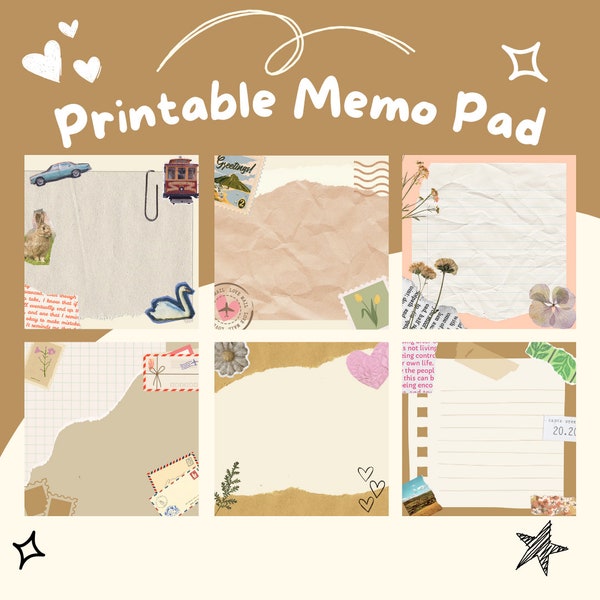 Vintage Memo Pad, Printable Memo Sheet, Back to School Memo Pad, Office Notepad, Scrapbook Memo Pad Template, Cute Retro Memo Pad,