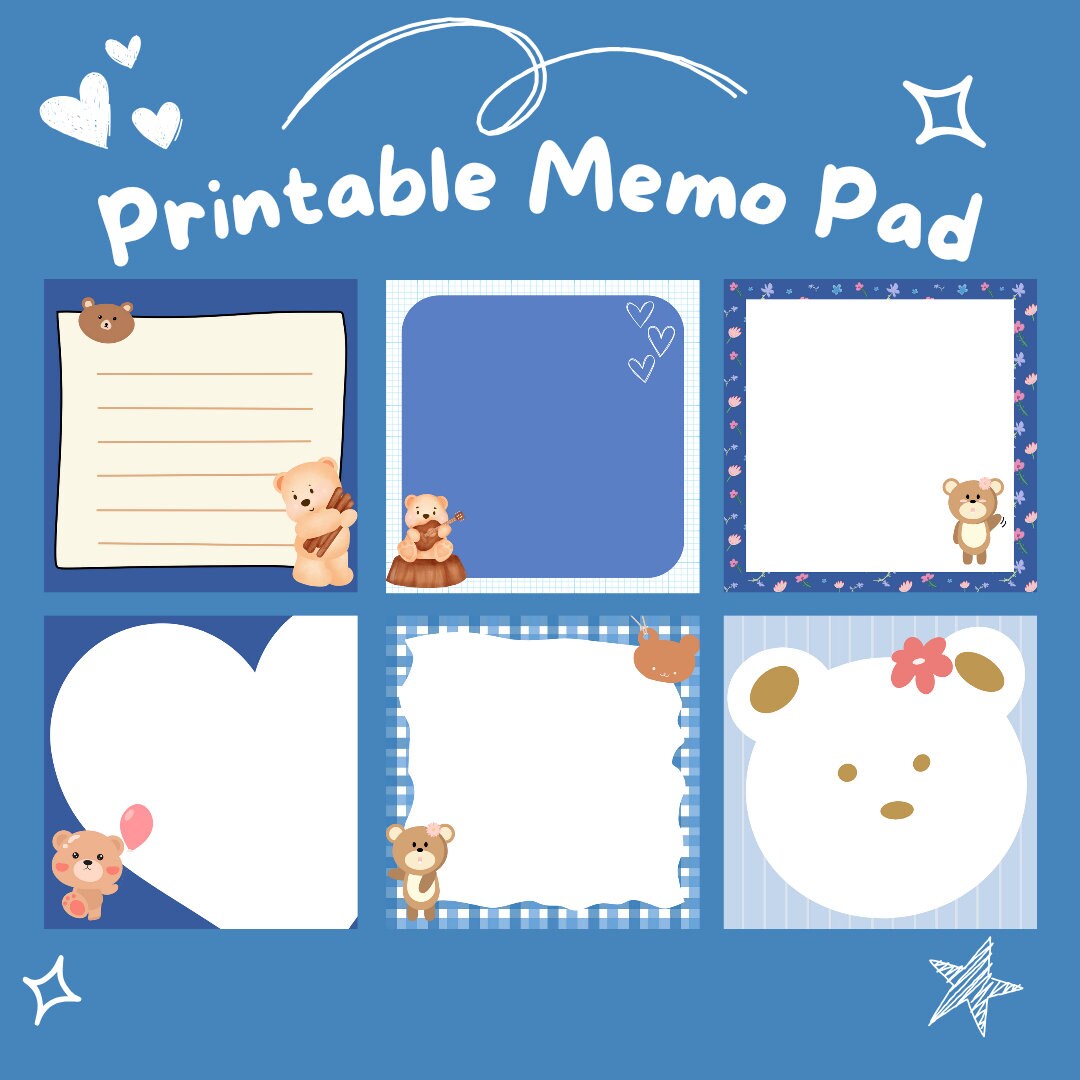Printable Cute Bear Memo Pad, Cute Printable Notepad, Brown Bear Memo ...