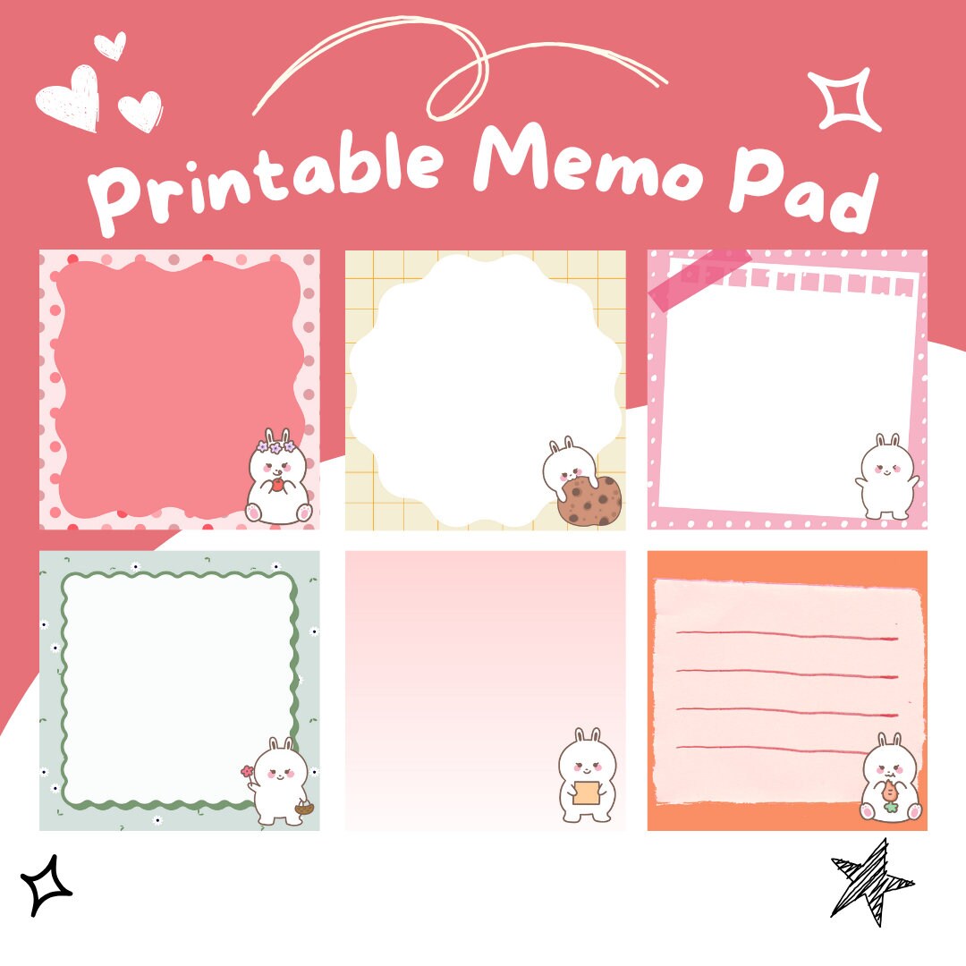 Printable Rabbit Memo Pad, Cute Printable Notepad, Assorted Memo Sheets ...