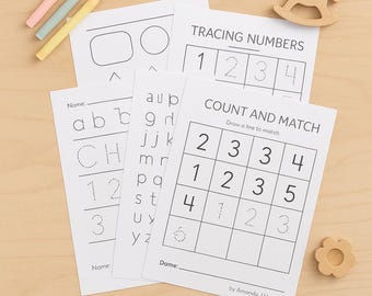 Toddler Learning Pack | Preschool Printable Worksheets | Alphabet, Numbers, Shapes, Tracing Activities | Digital Download PDF