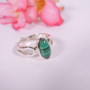 malachite marquise cabochon Adjustable Sterling 925 Silver Ring