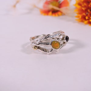 irregular Branch Multigemstone Ring in Sterling 925 Silver , Statement ring , Gift for her , Eternity ring , Anniversary gift , Promise ring