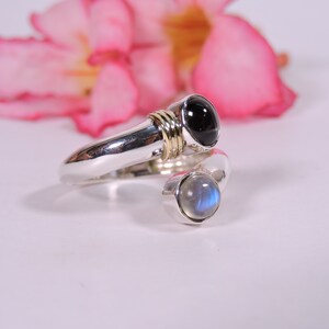 Double Cabochon gemstone bezel setting sterling 925 silver ring