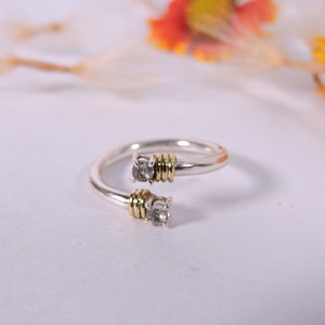 Double side wire wrapped gemstone adjustable Ring in Sterling 925 Silver