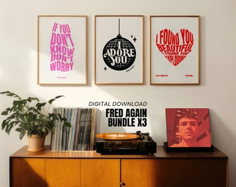 Set of 3 Fred Again Poster, Fred Again Prints Bundle, Music Wall Art, Fred Again, Disco House Music Lyrics Art Print, Rave DJ Set