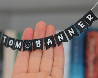 Banderines en blanco y negro, pancarta imprimible para tartas (PDF)