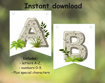 Printable Banner | Gray & Green Floral Bunting | Canva Template - Etsy