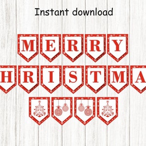 Printable PDF banner, Merry Christmas PDF banner, DIY Printable Christmas Banner, Christmas Garland, Party Decor, Instant Download