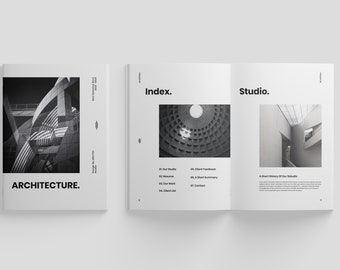 Portafolio minimalista de arquitectura/ Plantilla de diseño de moda/ Plantilla de revista editable/ Diseño de interiores/ Adobe Indesign/ Fotografía/Retrato