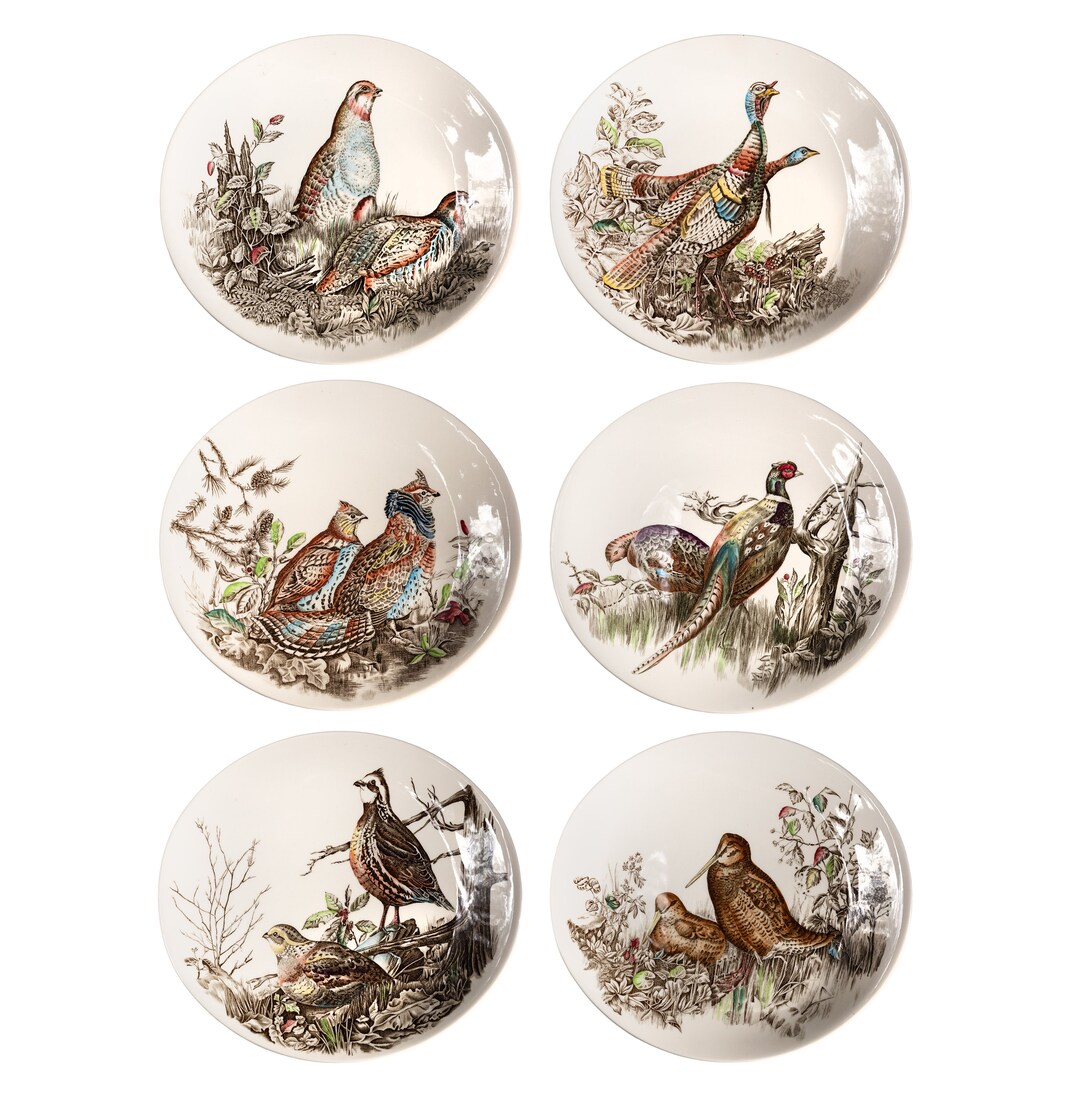 Set of Johnson Brothers Game Birds Oval Dinner Plates 1970s / English