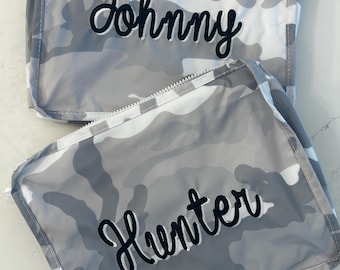Personalized Embroidered Camo Travel Packing Cubes Size Medium and Large, Toy Bag, Snack Bag, Swim Bag