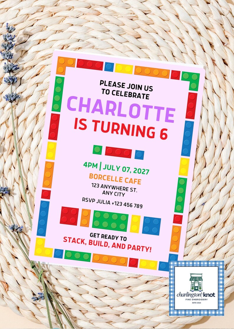 Invitation Block Design Building Blocks Birthday Invitation | Colourful Block Party Invite ...