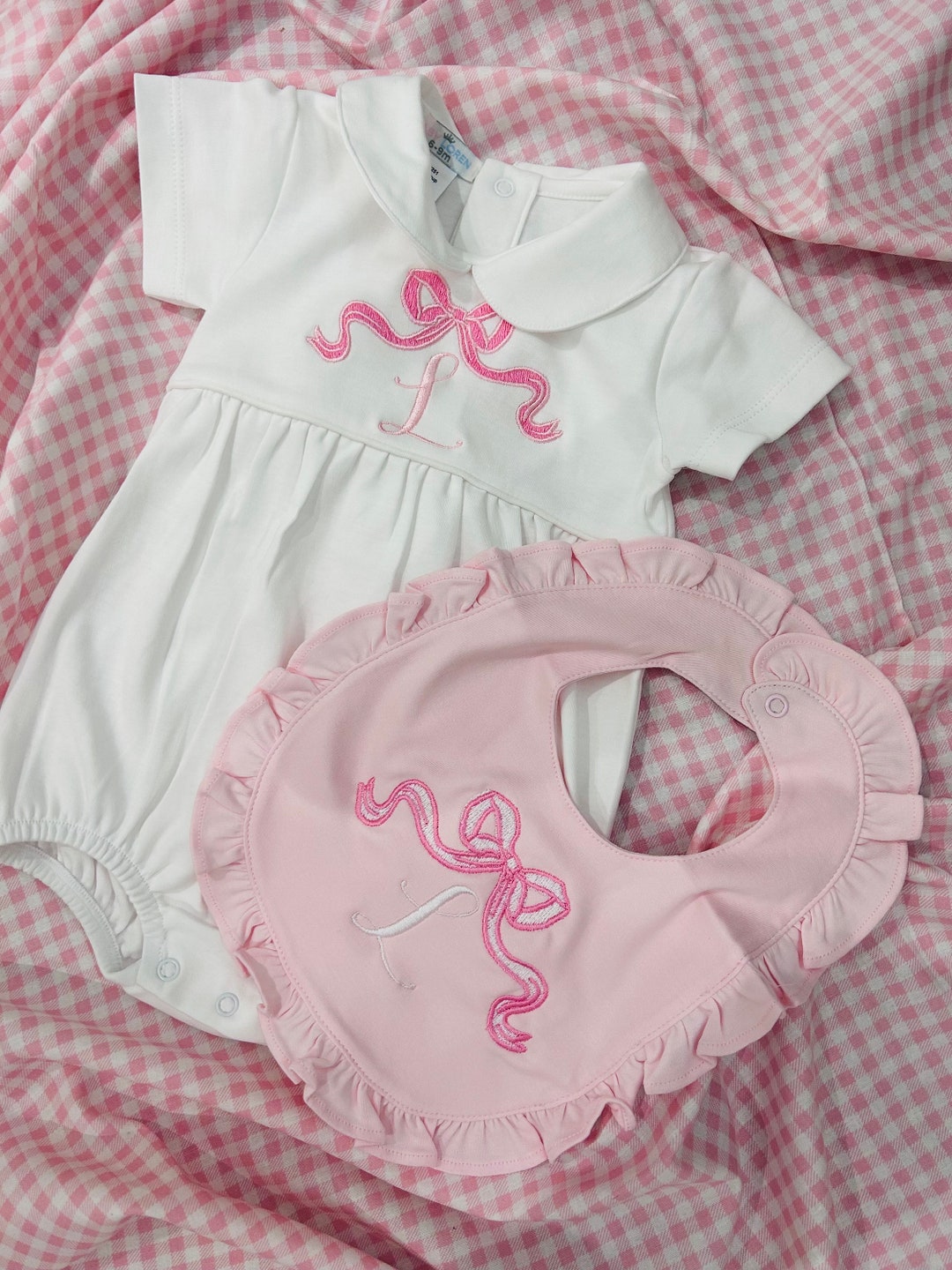 Baby Girl Bow Bubble, Embroidery Bow Outfit, Preppy Baby Outfit ...