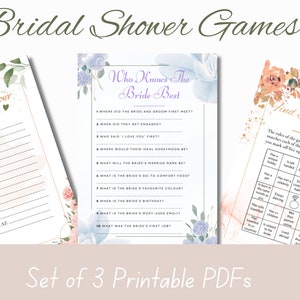 Bridal Shower Games Bundle – 3 Printable Activities + Freebie | Instant Download