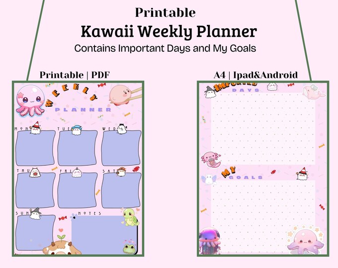 Printable Pastel Weekly Planner Cute Kawaii Pink Space Aesthetic Week ...