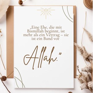 Islamitische ansichtkaart "Een huwelijk dat begint met Bismillah" – Halal liefdeskaart voor moslimkoppels – Digitale download A6