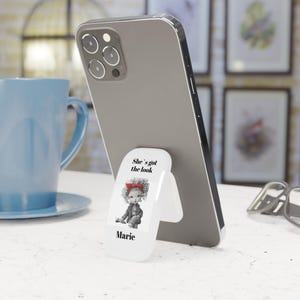 Personalizable Clickit phone holder with retro girl book curls red bandana stylish phone grip gift smartphone holder