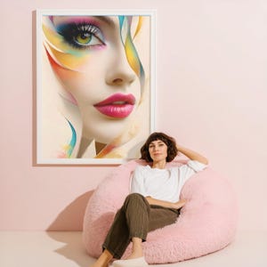 Póster de arte abstracto moderno con rostro de mujer colorido con ojos y labios, decoración pop art para sala de estar, dormitorio, impresiones artísticas de pared.