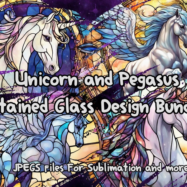 Unicorn & Pegasus Stained Glass Bundle, 35+ Unicorn JPEGS,  Unicorn Art, Stained Glass, Stained Glass Art, Sublimation Art, Digital Download