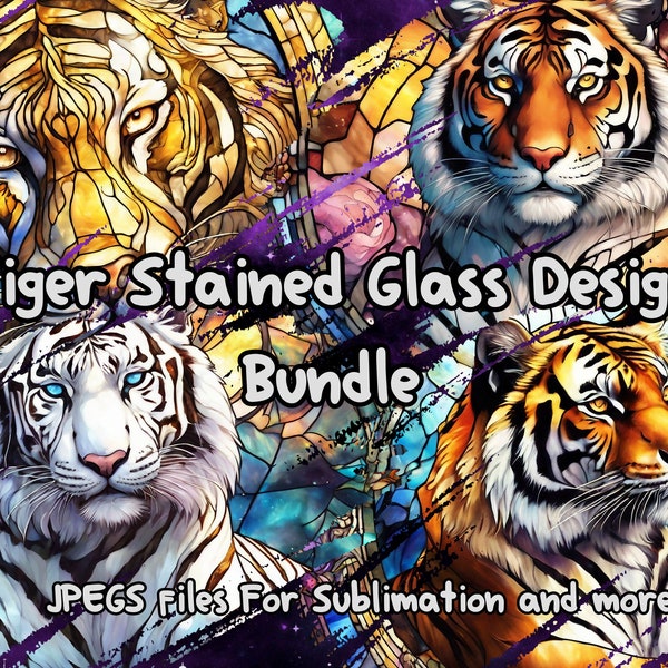 Tiger Stained Glass Bundle, 30+ TigerJPEGS, TigerClipart, Tiger Art, Stained Glass, Stained Glass Art, Sublimation Art, Digital Downloads