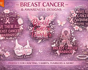 Breast Cancer Awareness PNG Bundle | Pink Ribbon Quotes | Sublimation and Shirt Designs