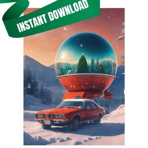 Giant Globe Christmas Printable Card digital download image 1